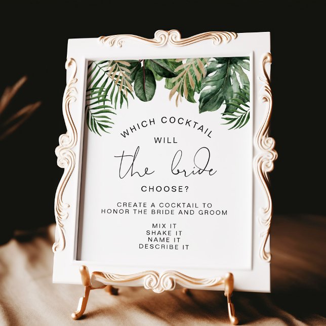 Cocktail Game Summer Tropical Leaves Bridal Shower Poster (Creator Uploaded)
