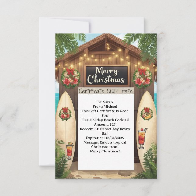 COCKTAIL gift certificate for Christmas Party (Front)