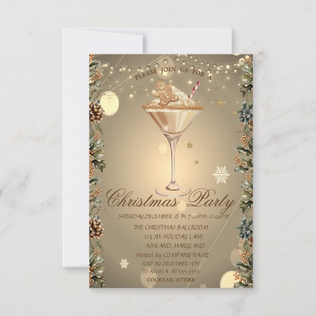 Cocktail Gingerbread Branches Christmas Company  Invitation (Front)