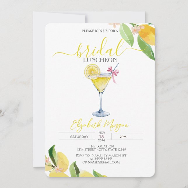Cocktail Glass Lemon Bridal Luncheon Invitation (Front)