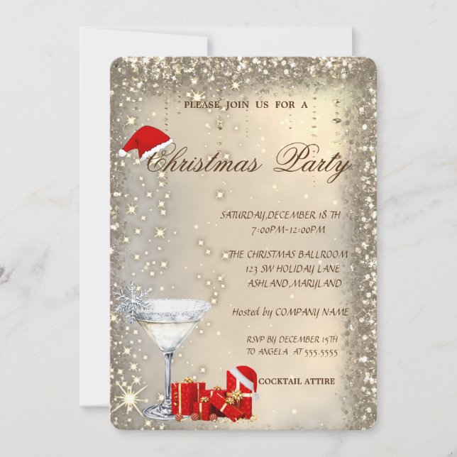 Cocktail Glass Santa Hat Presents Christmas Party Invitation (Front)