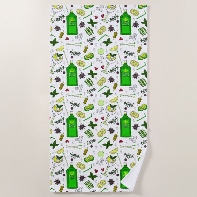 Cocktail Glasses Gin Tonic Drinks Mixologist Beach Towel (Front)