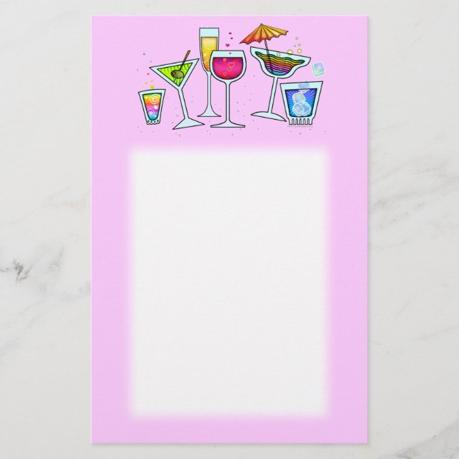 COCKTAIL GLASSES STATIONERY IN PINK (Front)