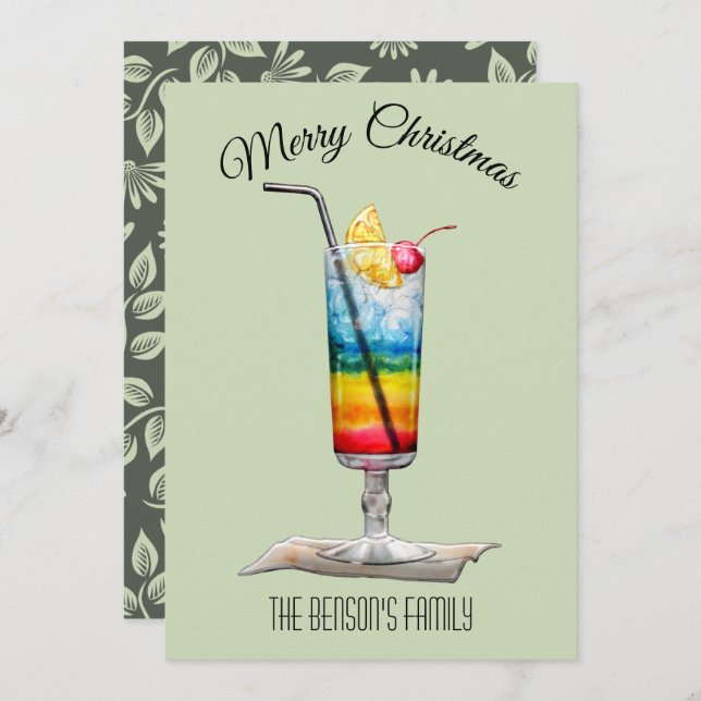 Cocktail Green Christmas Card (Front/Back)