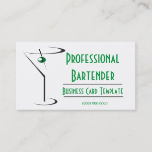 Cocktail Green Olive Martini Logo Bartender Business Card