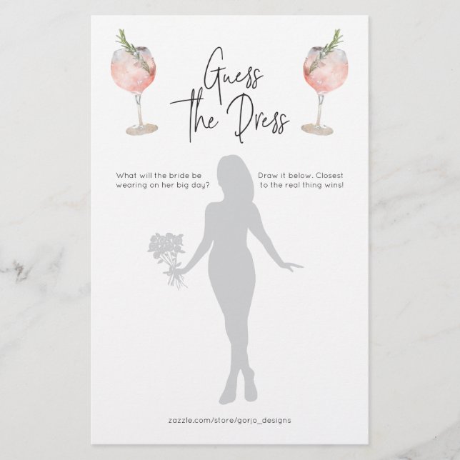 Cocktail Guess the Dress Bridal Shower Game Stationery (Front)
