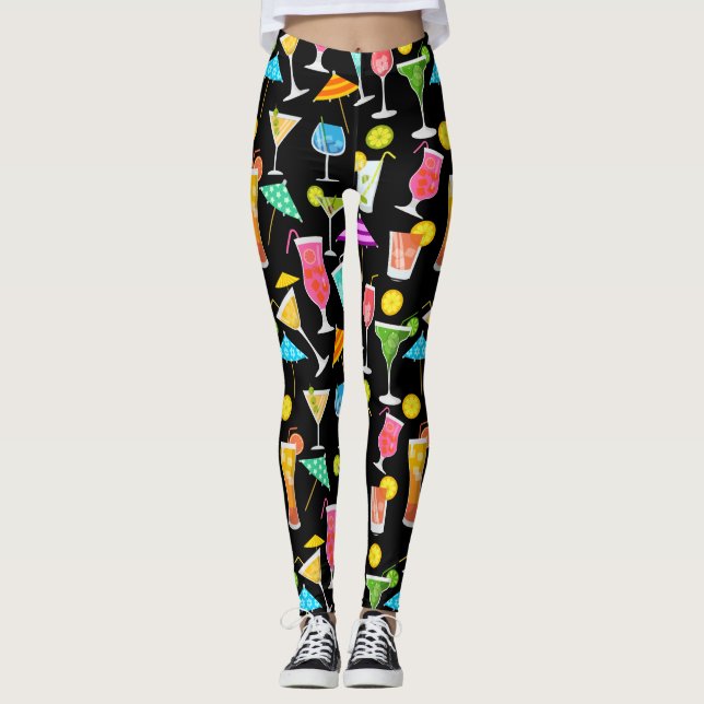 Cocktail Happy Hour Party Time Pattern Leggings (Front)