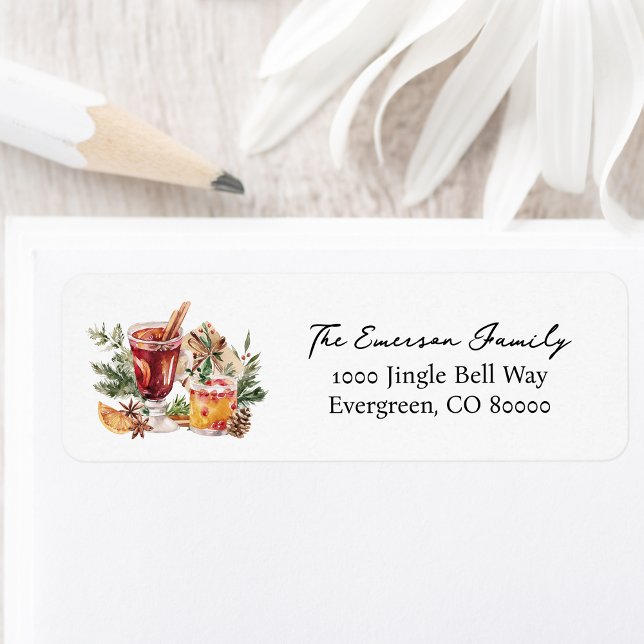 Cocktail Holiday Return Address Label (Watercolor Cocktail Party Botanical Holiday Return Address Label Personalized by Painted Paperie
)