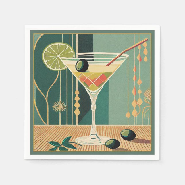 Cocktail Hour Martini Mid Century Design Napkin (Front)