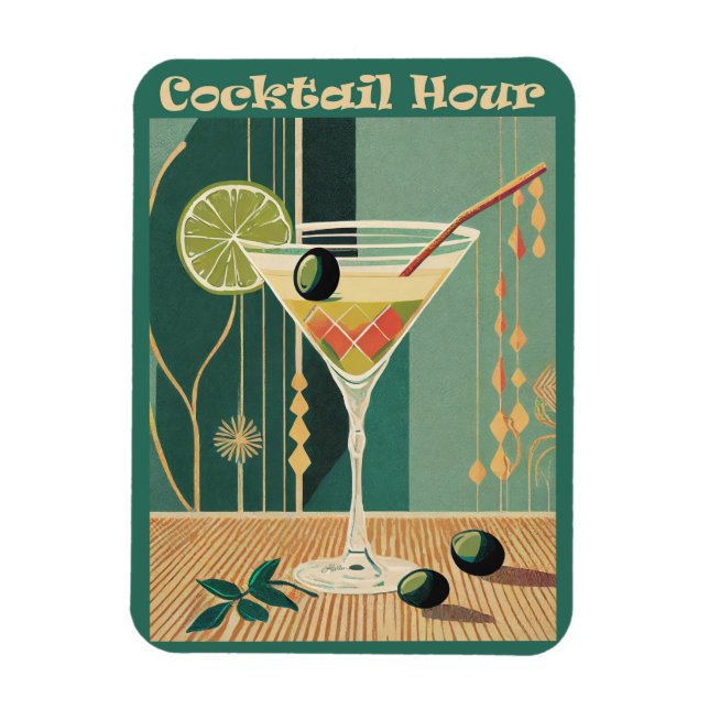 Cocktail Hour Mid Century Modern Martini Magnet (Vertical)