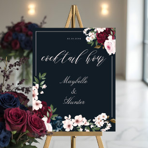 Cocktail Hour Watercolor Burgundy Navy Floral Poster