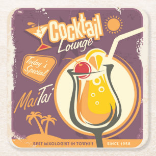 Cocktail Lounge Poster Square Paper Coaster