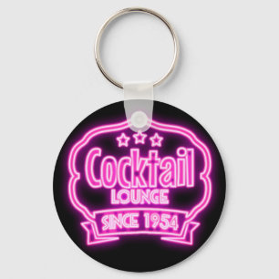 Cocktail lounge retro vintage neon sign liquor bar key ring