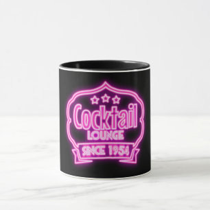 Cocktail lounge retro vintage neon sign liquor bar mug