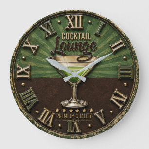 Cocktail Lounge Vintage Home Bar Decor Large Clock
