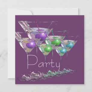 Cocktail martini glasses purple sheen party invitation