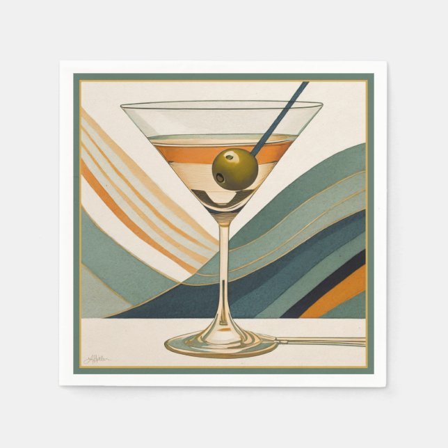 Cocktail Martini Mid Century Design Napkin (Front)