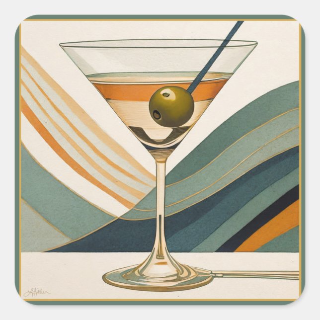 Cocktail Martini Mid Century Design Square Sticker (Front)