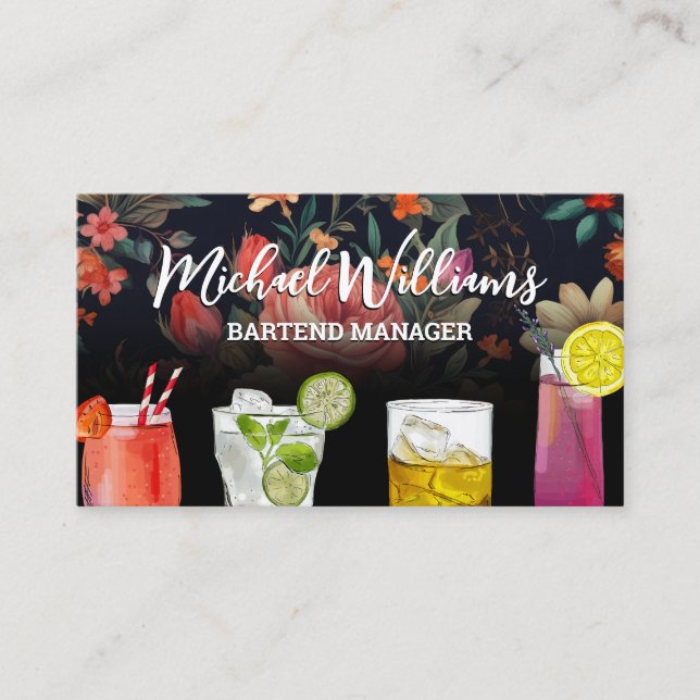 Cocktail Mix Drinks | Floral Background Business Card (Front)