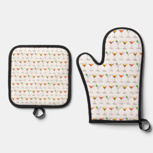 Cocktail Mixed Drink Martini Manhattan Cosmo Glass Oven Mitt & Pot Holder Set