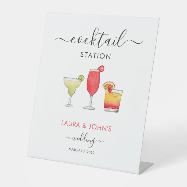 Cocktail mixed drinks Cocktail station wedding Pedestal Sign (Front)