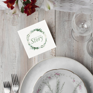 Cocktail Napkin with Botanical Wreath Design