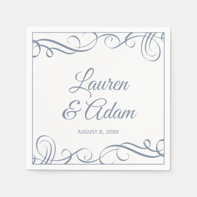 Cocktail Napkins | Elegant Swirls (Dusty Blue) (Front)