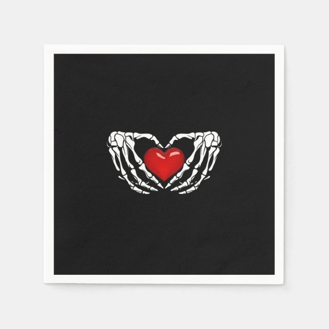 Cocktail Napkins, Skeleton Hands Around Heart  Napkin (Front)