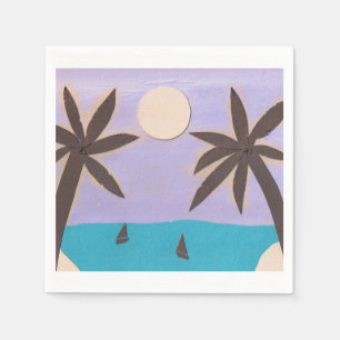 Cocktail Napkins with a Palm Island Scene