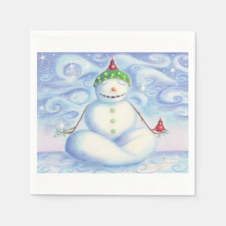 Cocktail Napkins with Yoga Snowman
