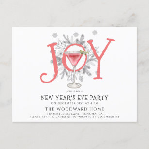 Cocktail New Year's Eve Party Invitation Postcard