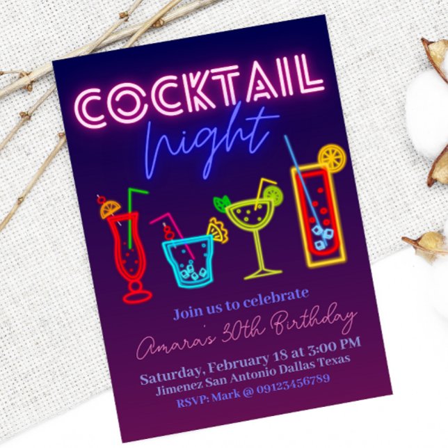 Cocktail Night - Neon Drink  Invitation (Creator Uploaded)