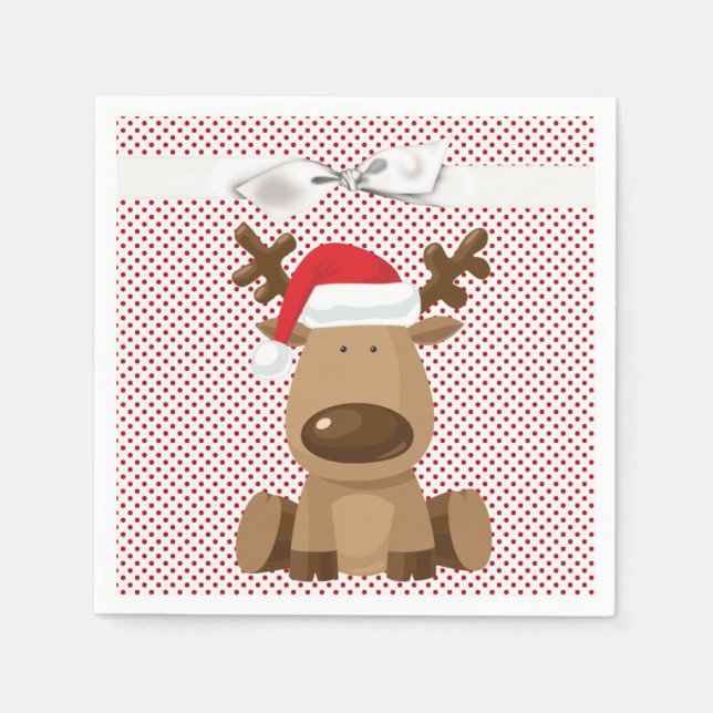 Cocktail Paper Napkin Reindeer Christmas XMAS Polk (Front)