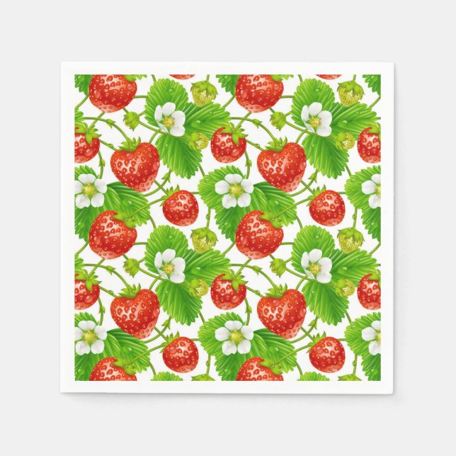 Cocktail Paper Napkins-Strawberries Napkin (Front)