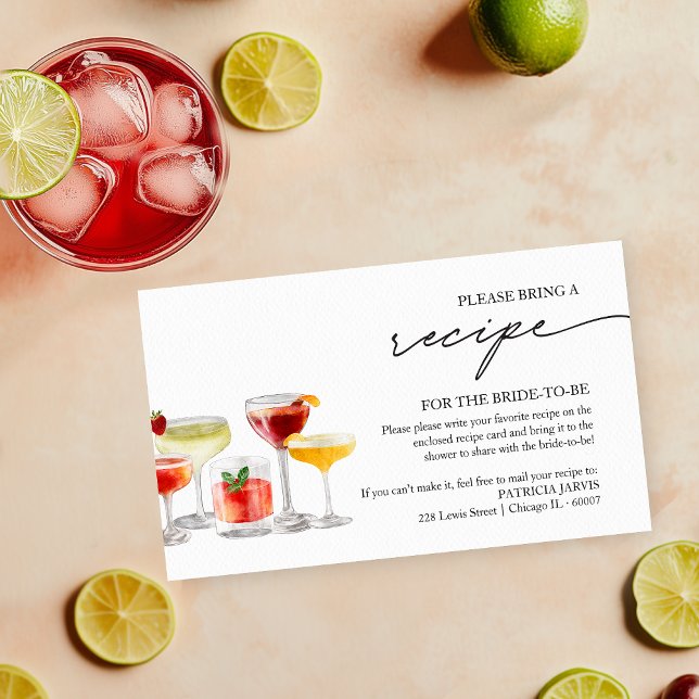 Cocktail Party Bridal Shower Recipe Request Enclosure Card (Creator Uploaded)