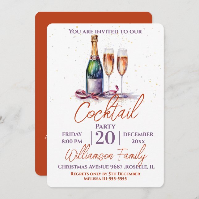 Cocktail Party Bubbly  Invitation (Front/Back)