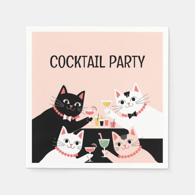Cocktail party cats retro sophistiacted napkin (Front)