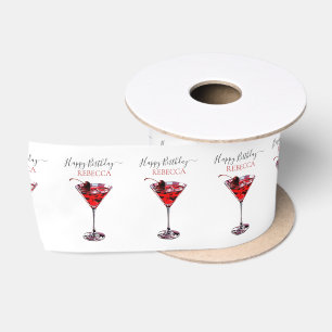 Cocktail Party Cherry Martini Happy Birthday Satin Ribbon
