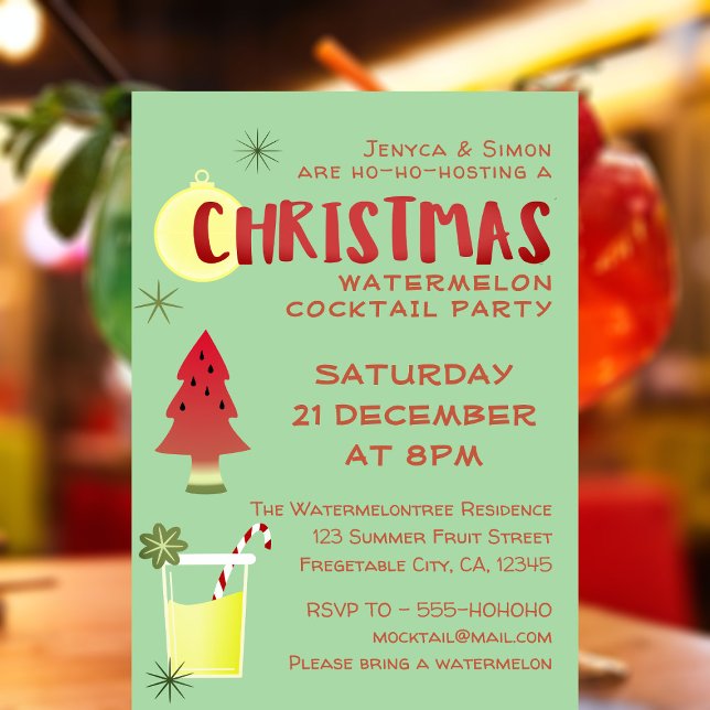 Cocktail Party Christmas Holiday Invitation (🍉🍹🍸🍷🍉 Perfect for a Christmas Cocktail Party (watermelons are a must))