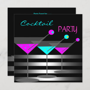 Cocktail Party Cocktails Drinks Martini Teal Pink Invitation