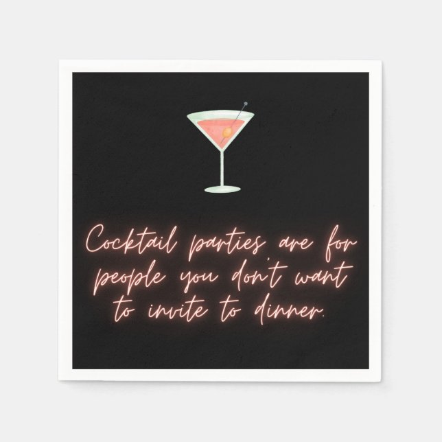 Cocktail party funny napkin black script martini (Front)