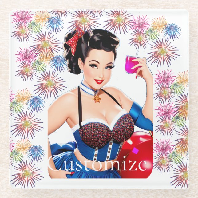 Cocktail Party Girl Thunder_Cove Glass Coaster (Front)