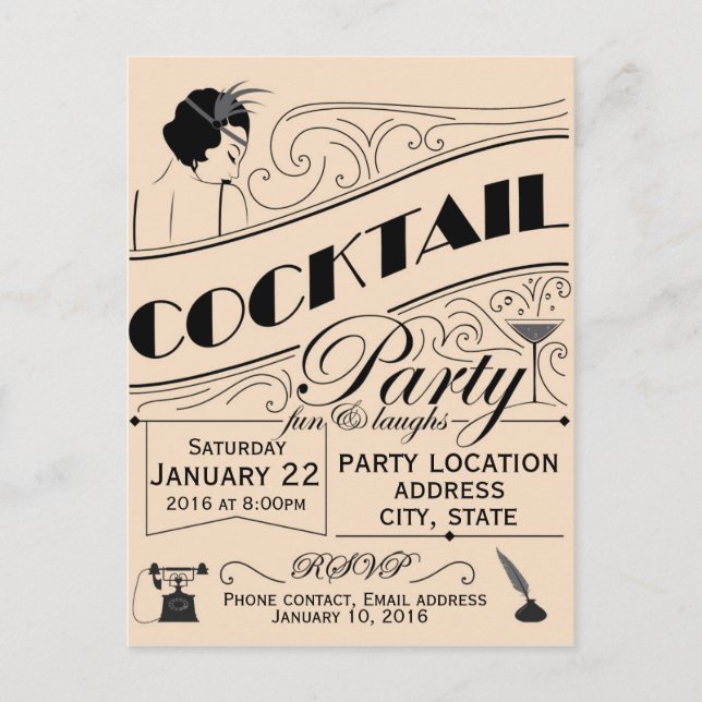 Cocktail party invitation postcard (Front)