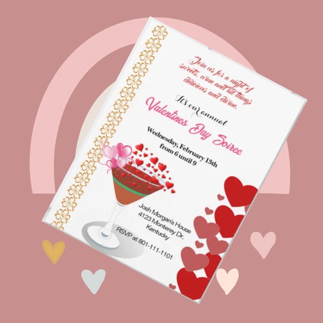 Cocktail Party Love Valentine Sweeping Hearts Cute Invitation (Creator Uploaded)