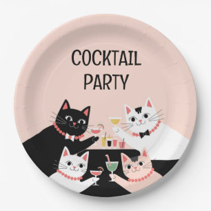 Cocktail party retro cats Paper Plate