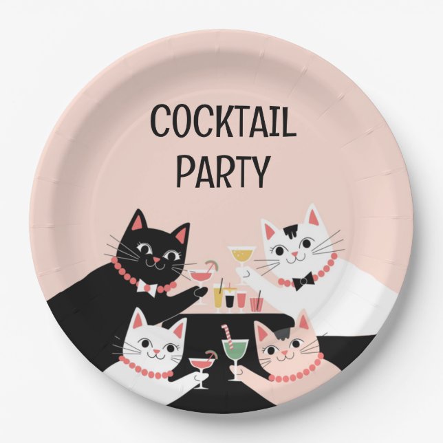 Cocktail party retro cats Paper Plate (Front)