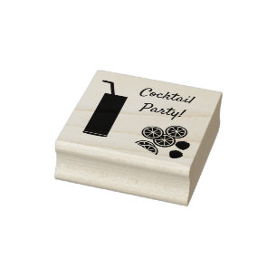 Cocktail Party Tall Glass and Fruit Art Stamp