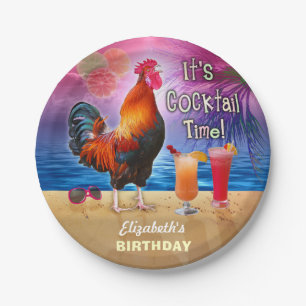 Cocktail Party Tropical Rooster Funny Birthday Paper Plate