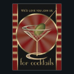 Cocktail Party XL Invitations<br><div class="desc">Glamourous and fun vintage cocktail lounge colours in smart black, red and gold create a stunning invitation design; the cute martini glass even comes complete with an olive! A very unique and stylish invite that would be great for cocktail parties, charity events and other fun ocassions. *IMPORTANT NOTE Please delete...</div>