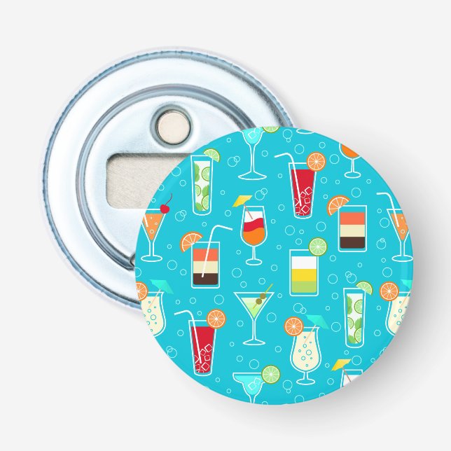 Cocktail Pattern on Teal Background Bottle Opener (Front)